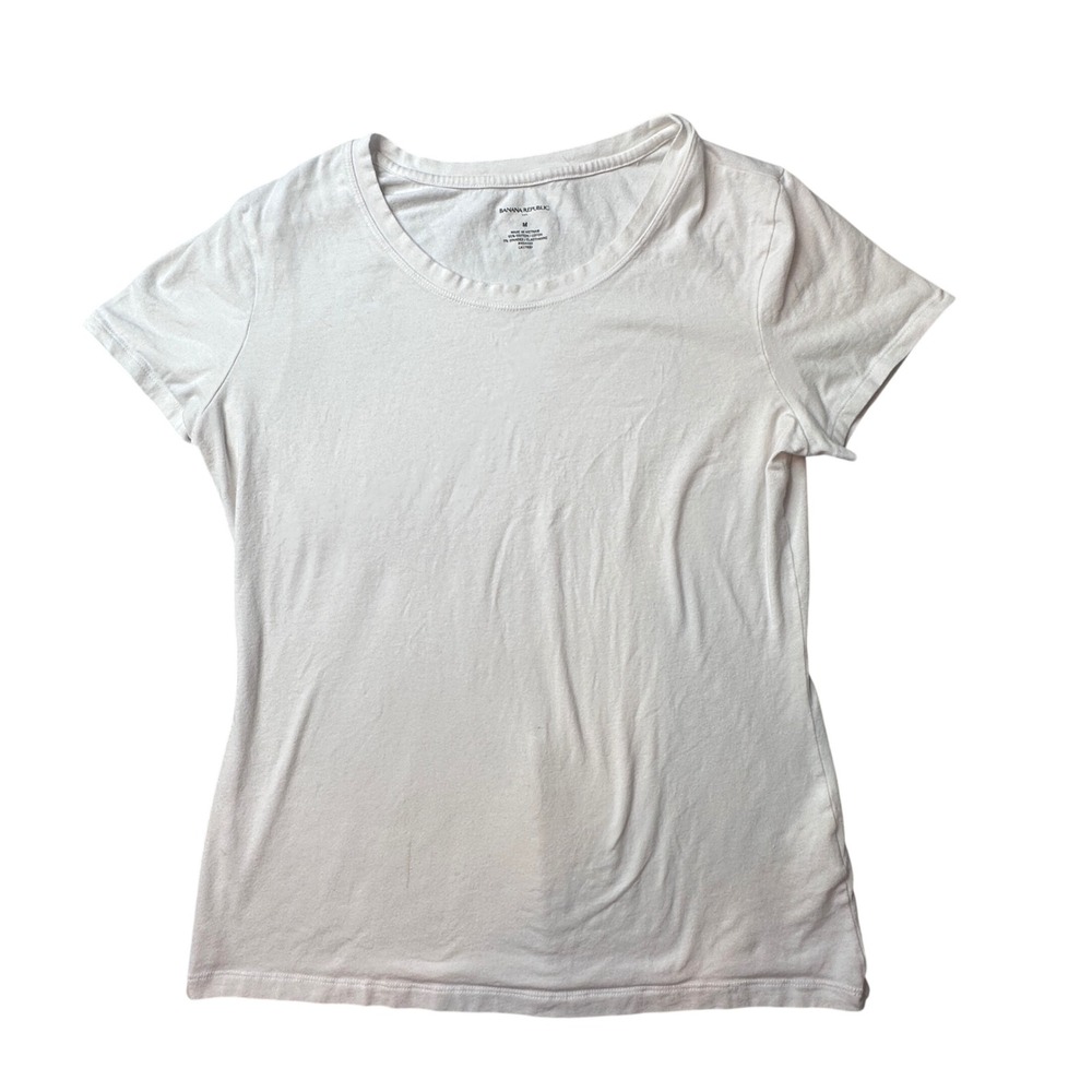 Banana‎ Republic T-Shirt Womens Medium White Short Sleeve Crew Neck Cotton Blend